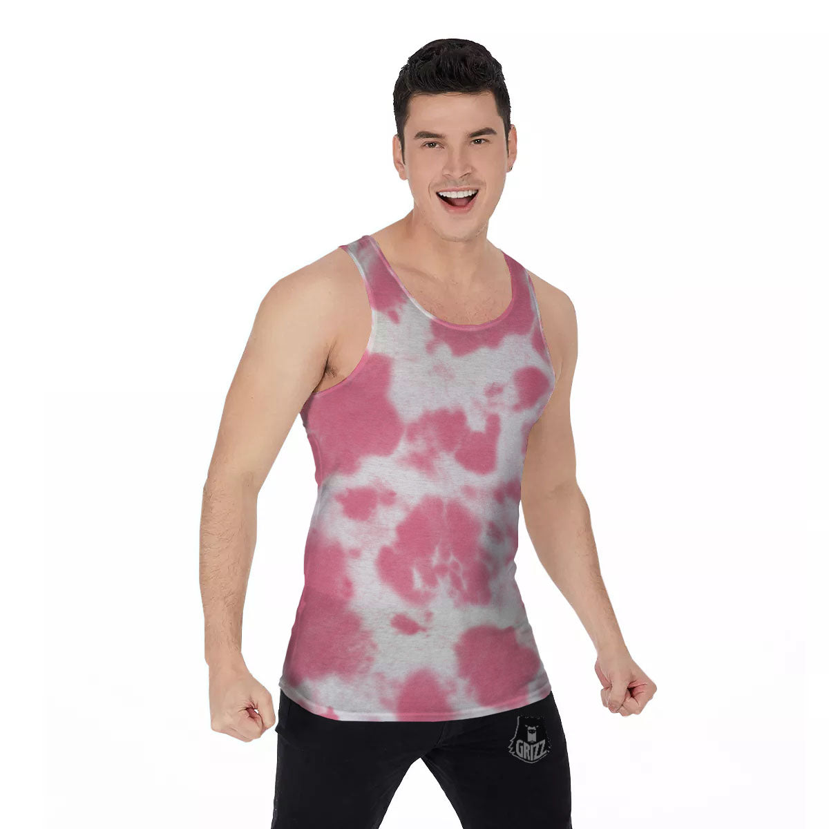 Pink Pastel And White Cow Print Men's Tank Top-grizzshop
