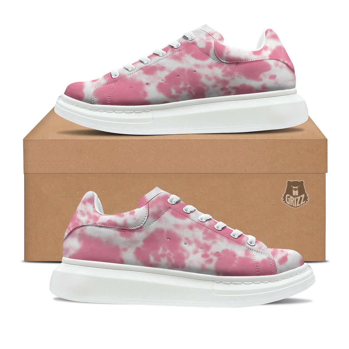 Pink Pastel And White Cow Print Platform Shoes-grizzshop