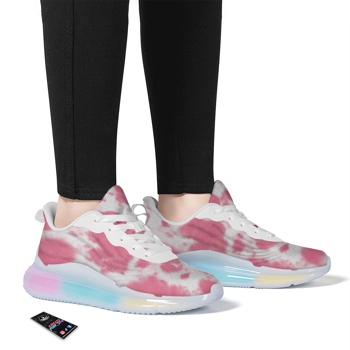 Pink Pastel And White Cow Print Running Sneakers-grizzshop