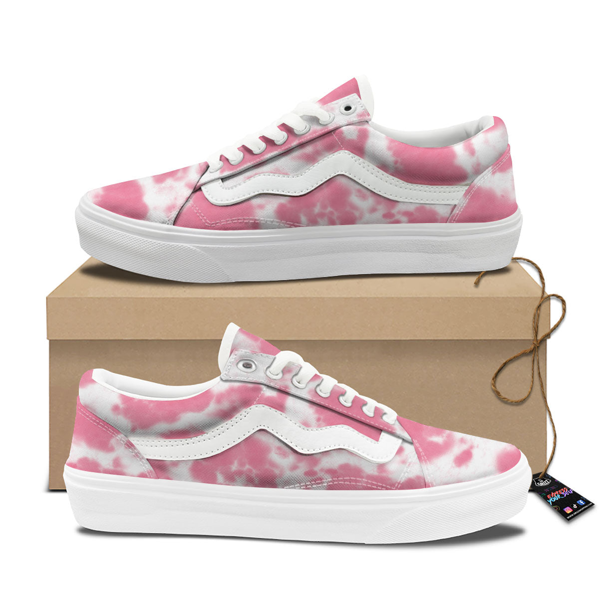 Pink Pastel And White Cow Print Skate Shoes-grizzshop