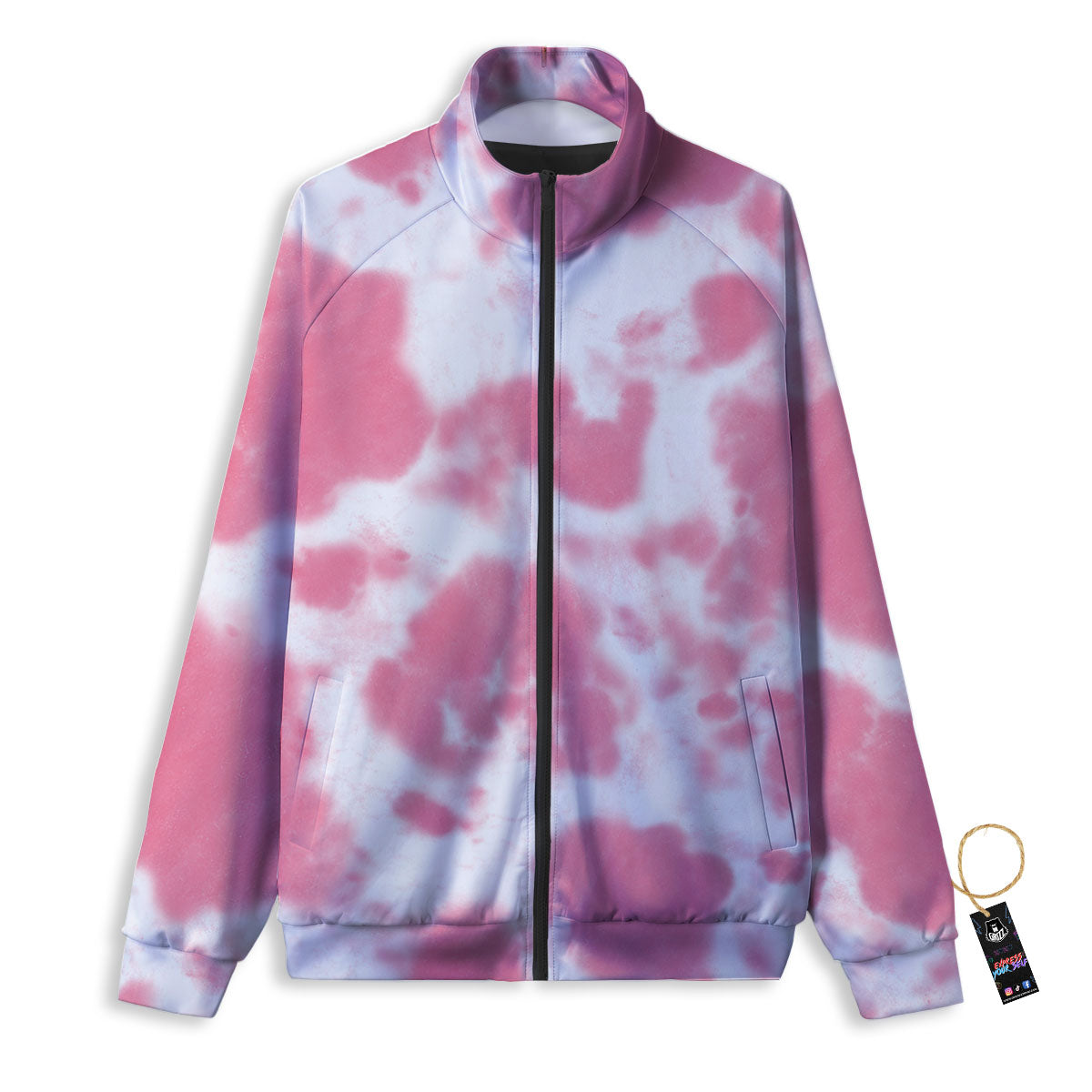 Pink Pastel And White Cow Print Track Jacket-grizzshop
