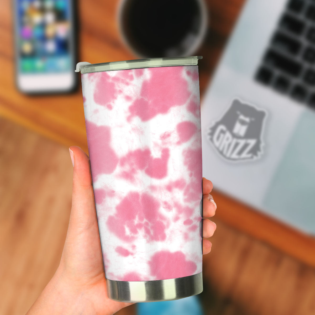 Pink Pastel And White Cow Print Tumbler-grizzshop