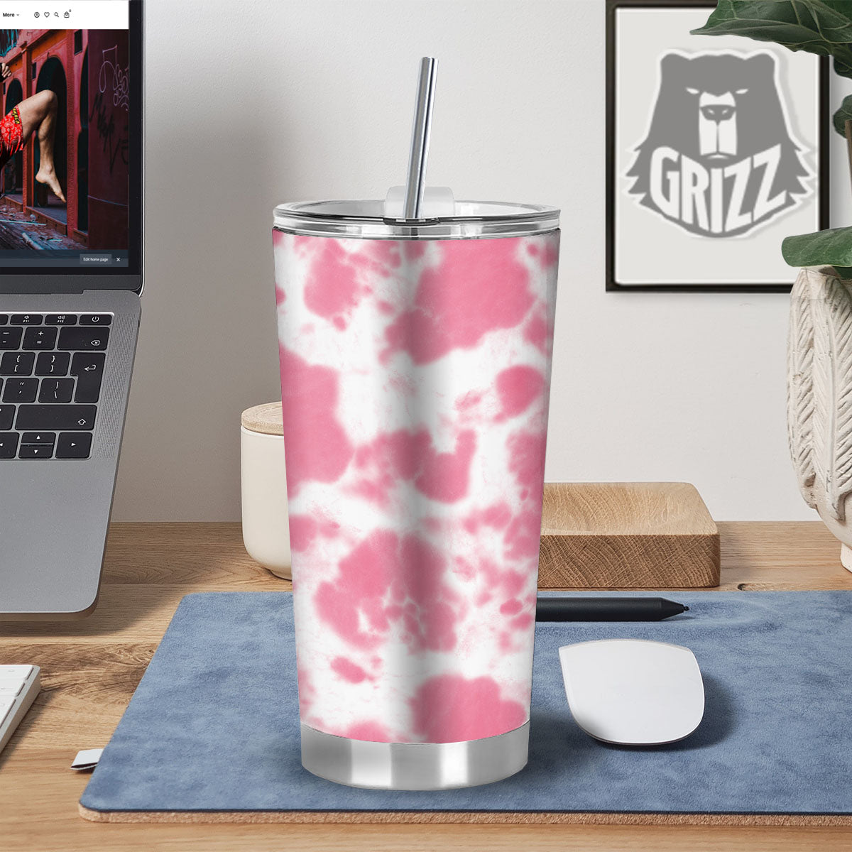 Pink Pastel And White Cow Print Tumbler-grizzshop