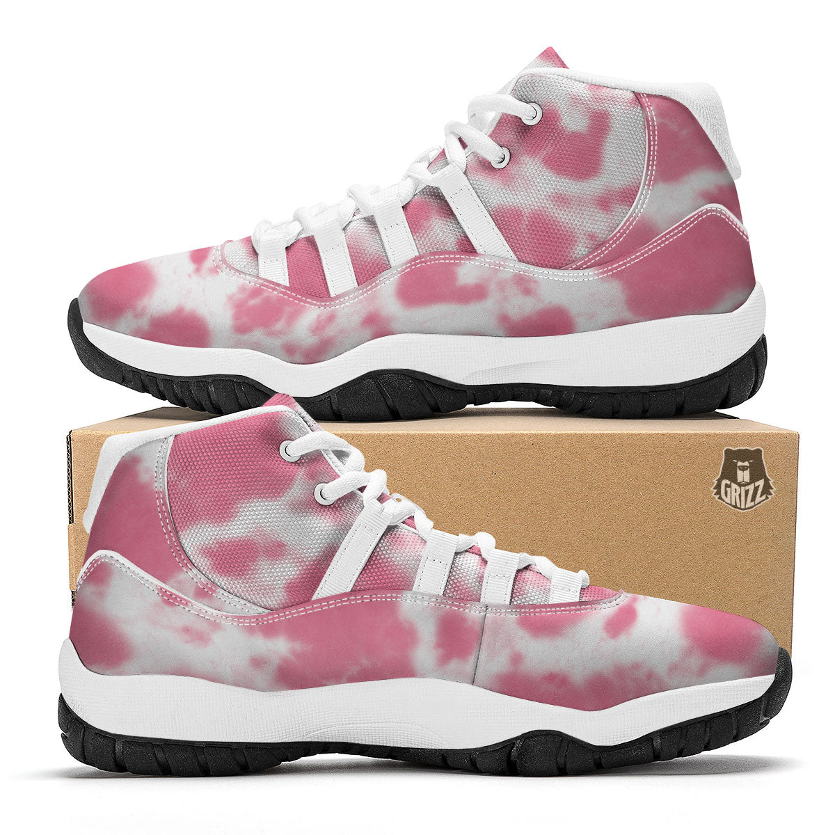 Pink Pastel And White Cow Print White Bball Shoes-grizzshop