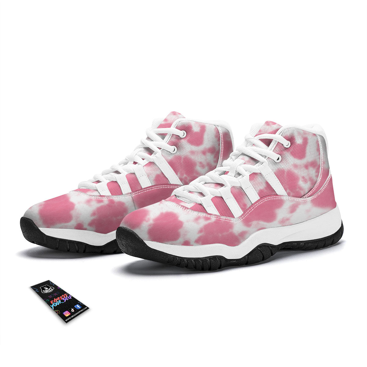 Pink Pastel And White Cow Print White Bball Shoes-grizzshop