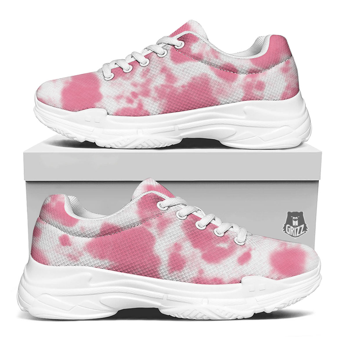 Pink Pastel And White Cow Print White Chunky Shoes-grizzshop