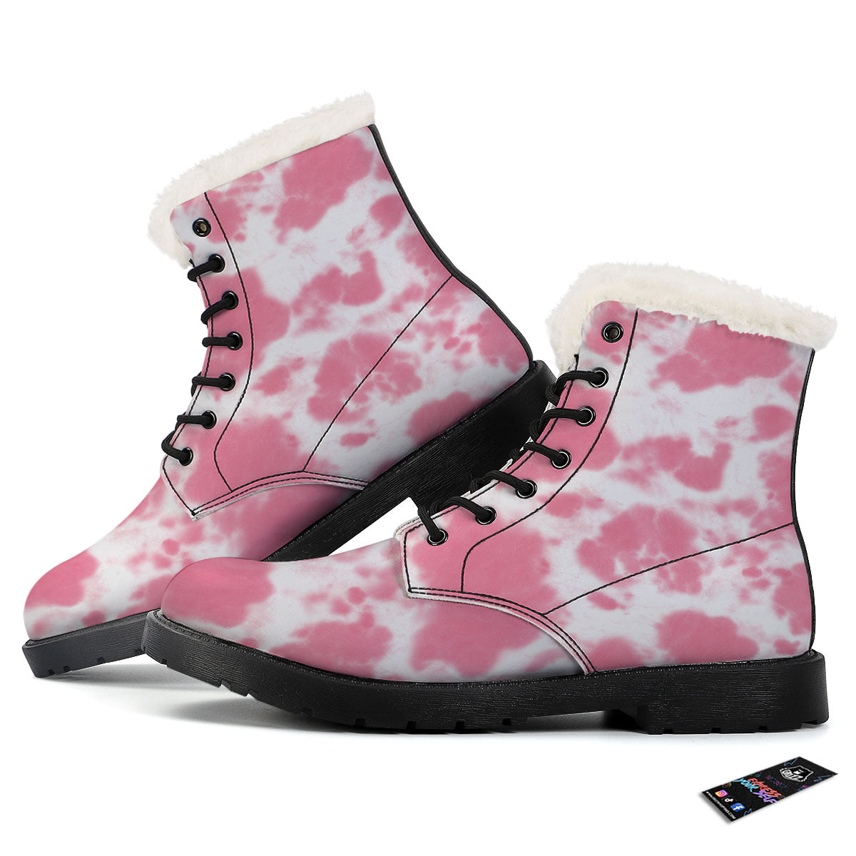 Pink Pastel And White Cow Print Winter Boots-grizzshop