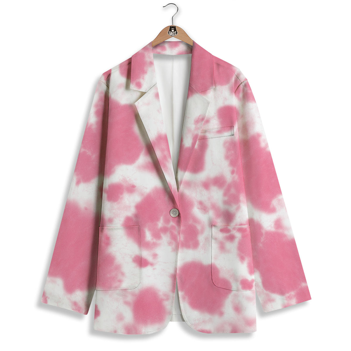 Pink Pastel And White Cow Print Women's Blazer-grizzshop