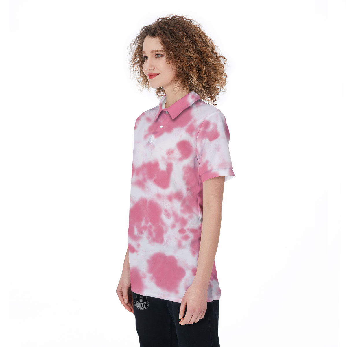 Pink Pastel And White Cow Print Women's Golf Shirts-grizzshop