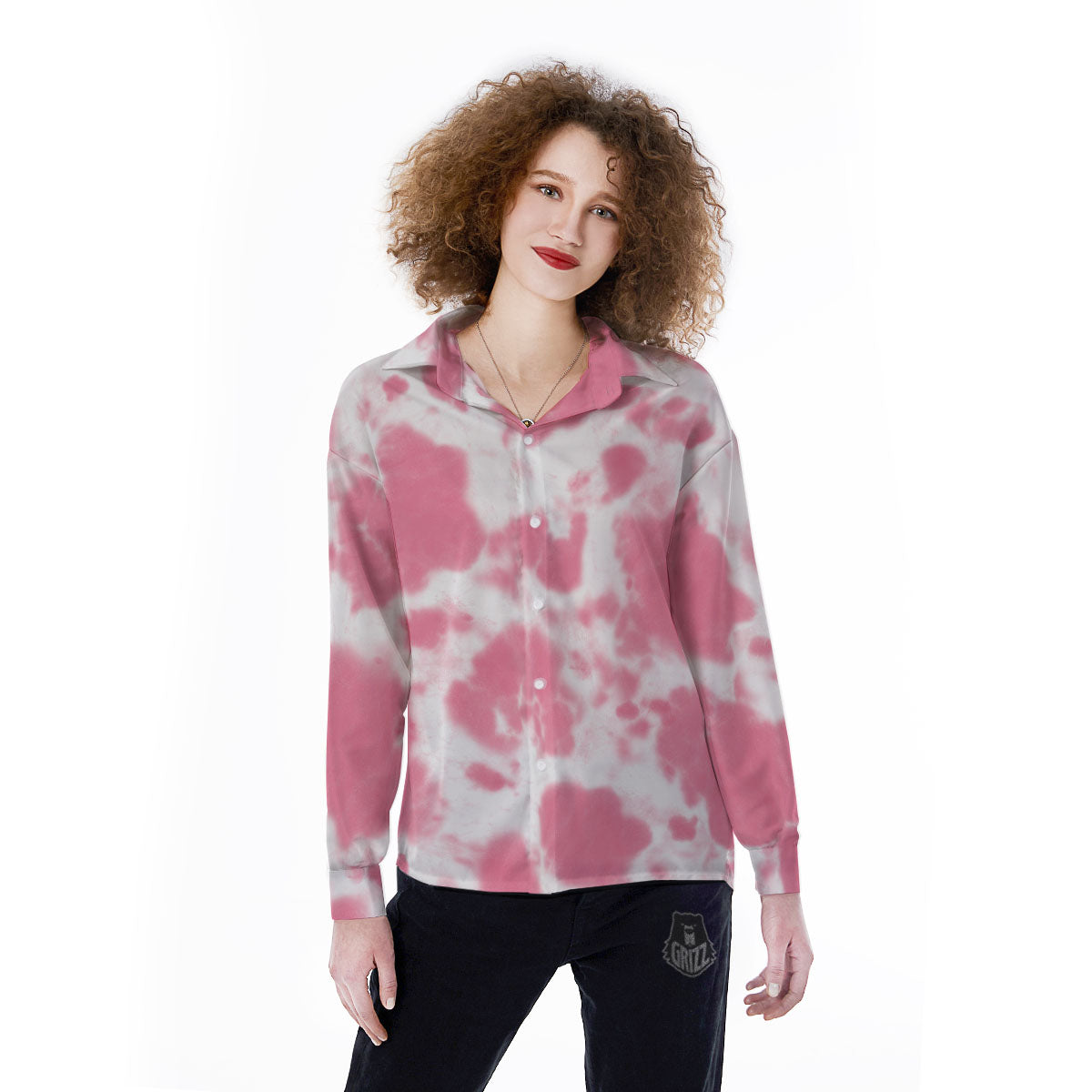Pink Pastel And White Cow Print Women's Long Sleeve Shirts-grizzshop