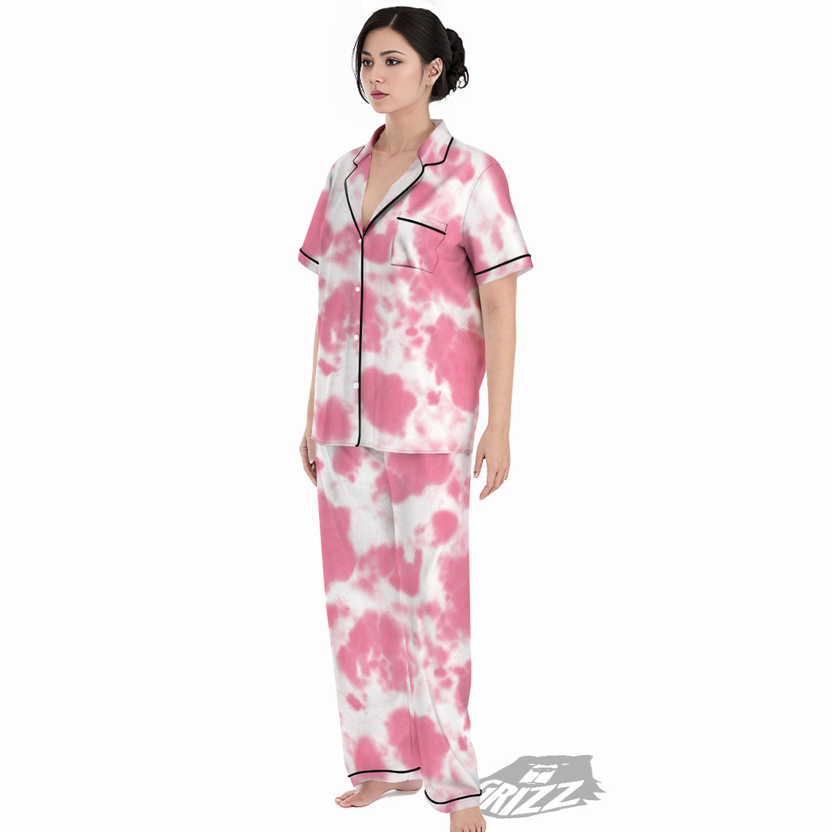 Pink Pastel And White Cow Print Women's Pajamas Set-grizzshop