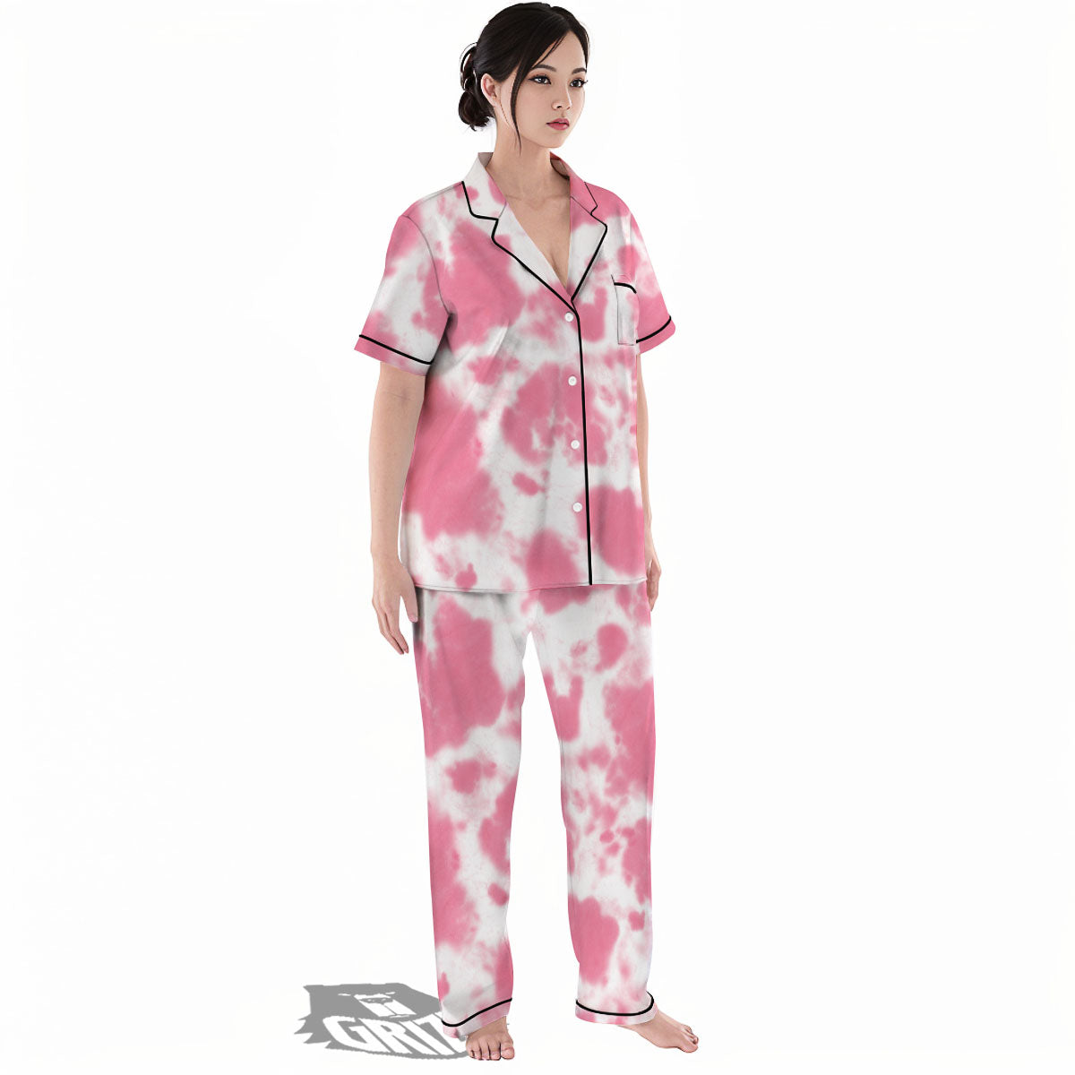 Pink Pastel And White Cow Print Women's Pajamas Set-grizzshop
