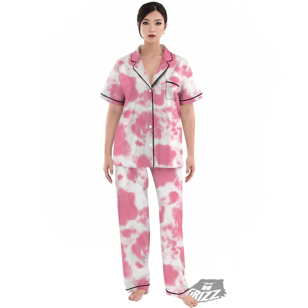Pink Pastel And White Cow Print Women's Pajamas Set-grizzshop