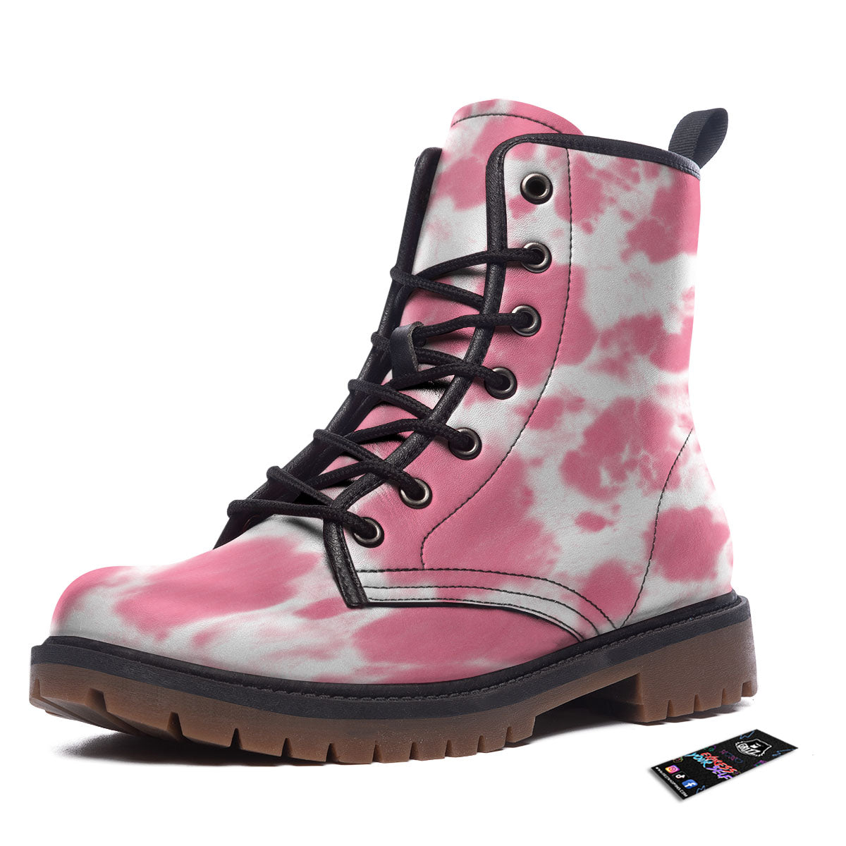 Pink Pastel And White Cow Print Work Boots-grizzshop