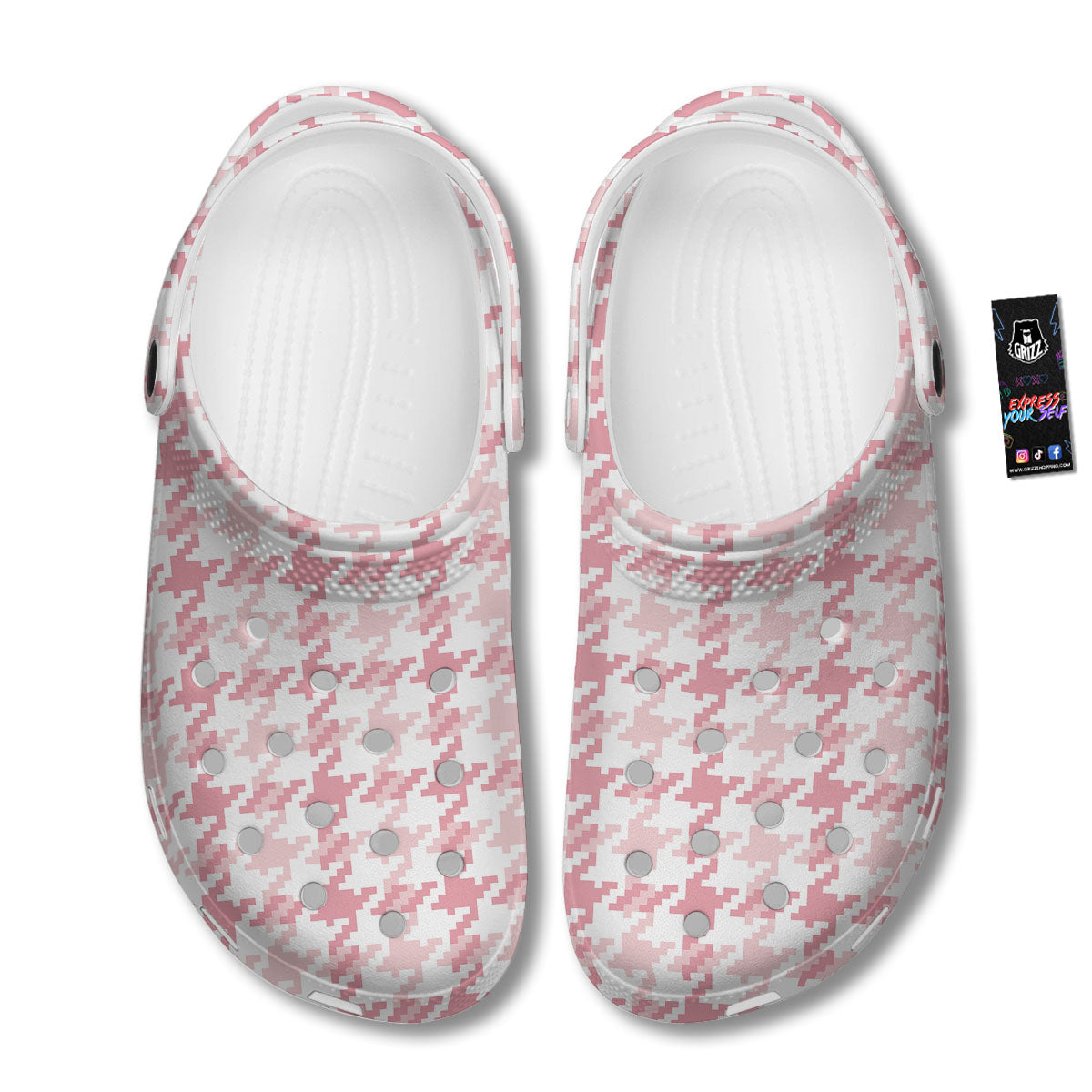 Pink Pastel And White Houndstooth Print Clog-grizzshop