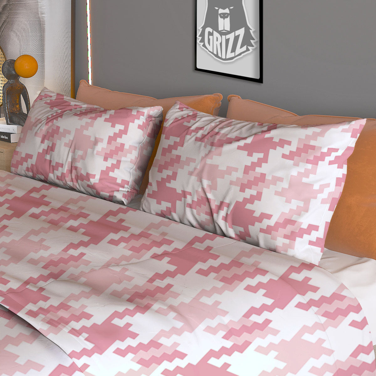 Pink Pastel And White Houndstooth Print Duvet Cover Bedding Set