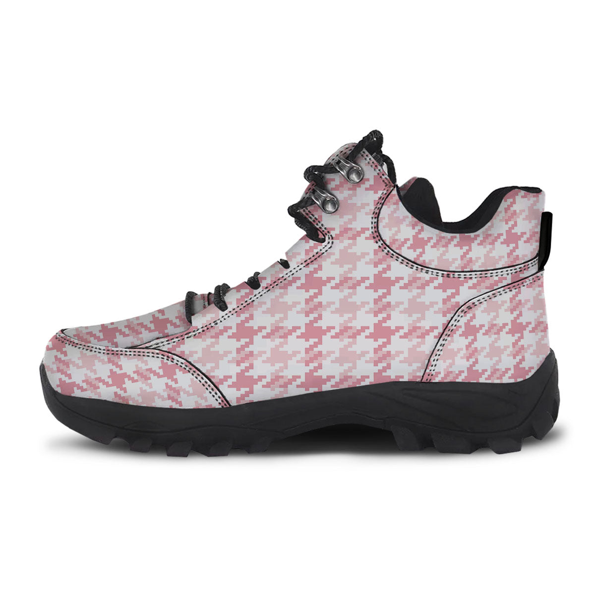 Pink Pastel And White Houndstooth Print Hiking Shoes-grizzshop