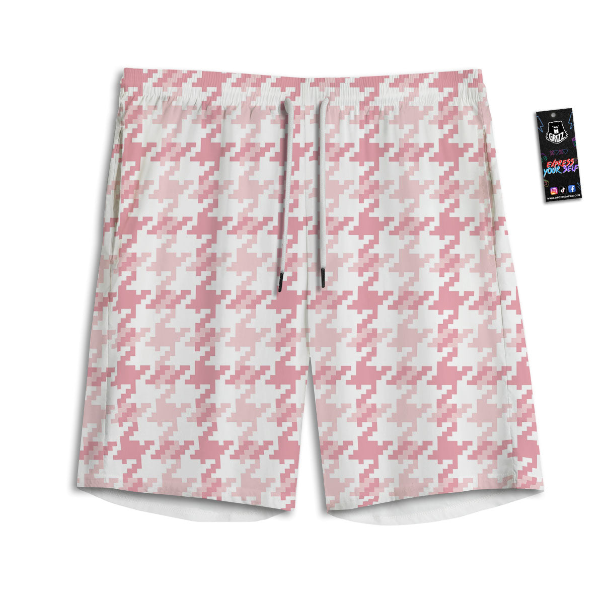 Pink Pastel And White Houndstooth Print Men's Athletic Shorts