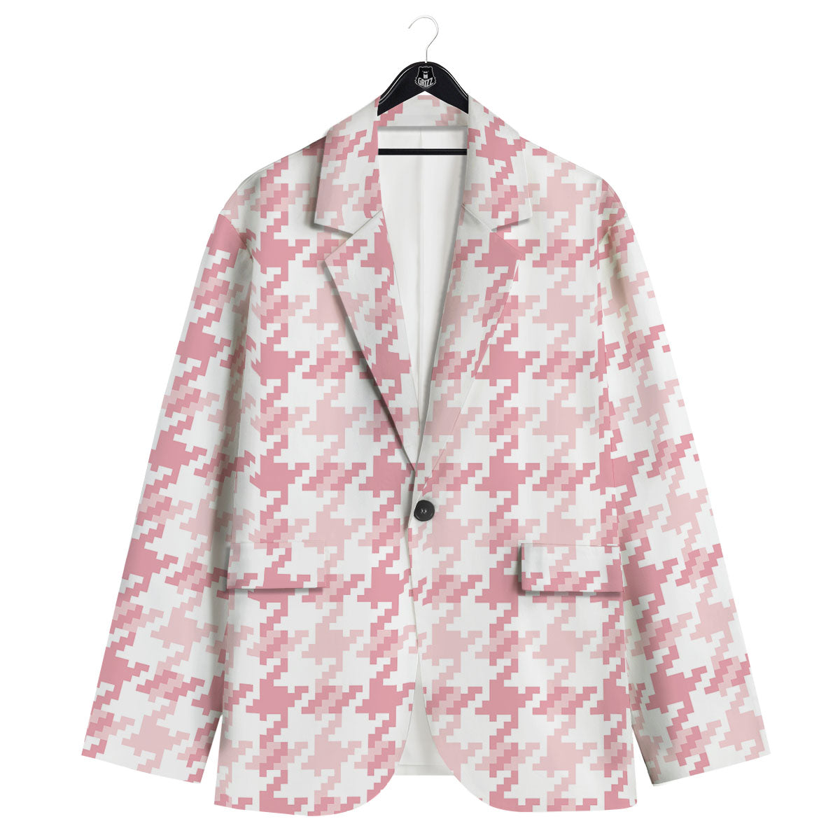 Pink Pastel And White Houndstooth Print Men's Sport Coat-grizzshop