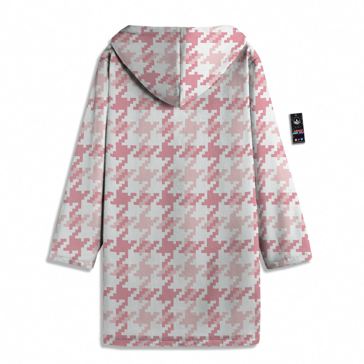 Pink Pastel And White Houndstooth Print Men's Windbreaker Jacket-grizzshop