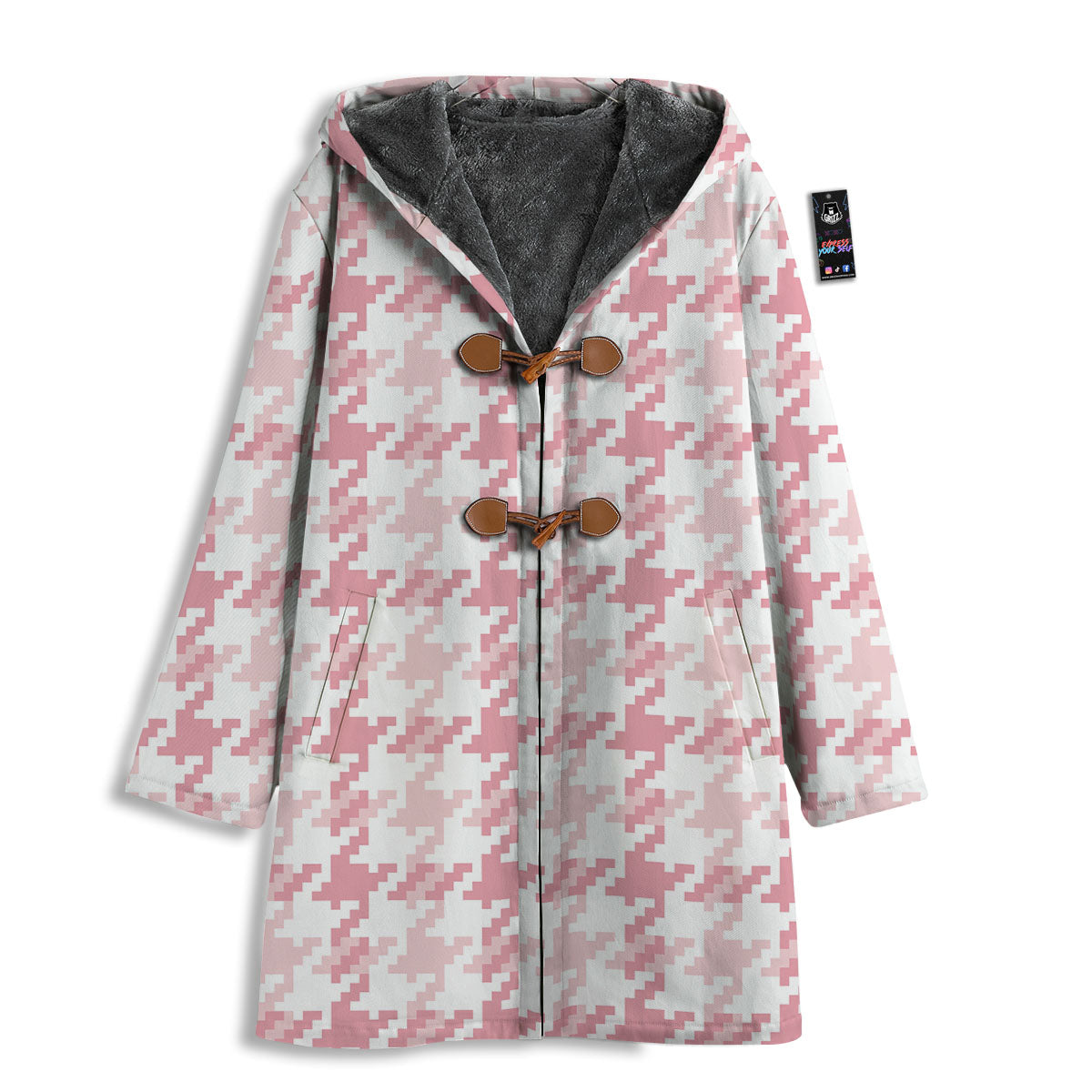 Pink Pastel And White Houndstooth Print Men's Windbreaker Jacket-grizzshop