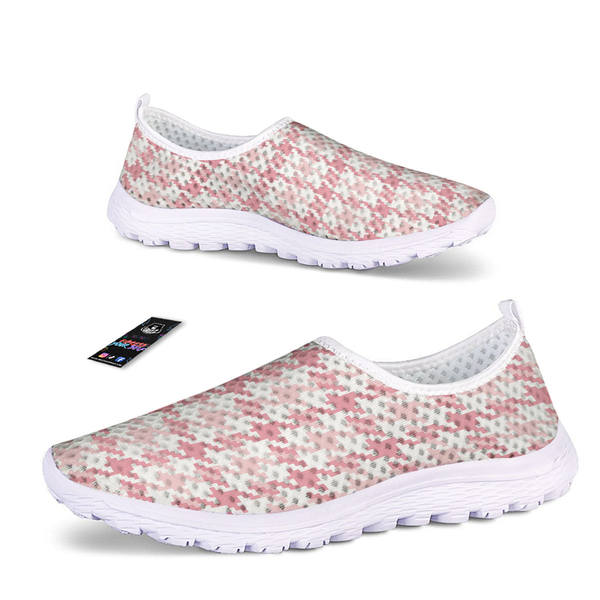 Pink Pastel And White Houndstooth Print Nurse Shoes-grizzshop