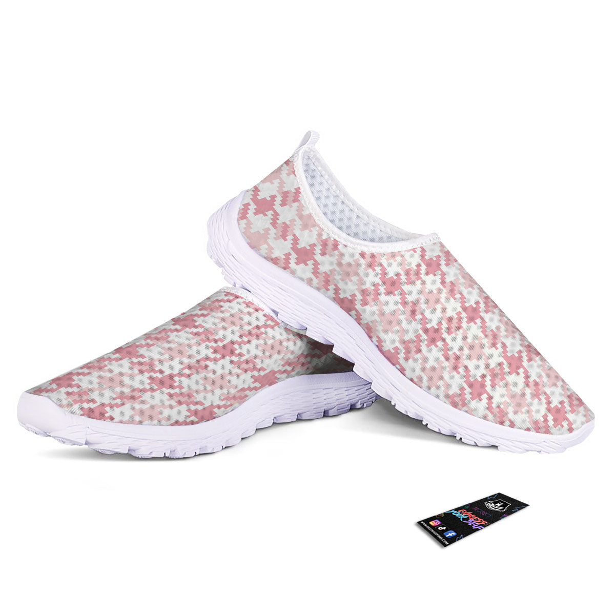 Pink Pastel And White Houndstooth Print Nurse Shoes-grizzshop
