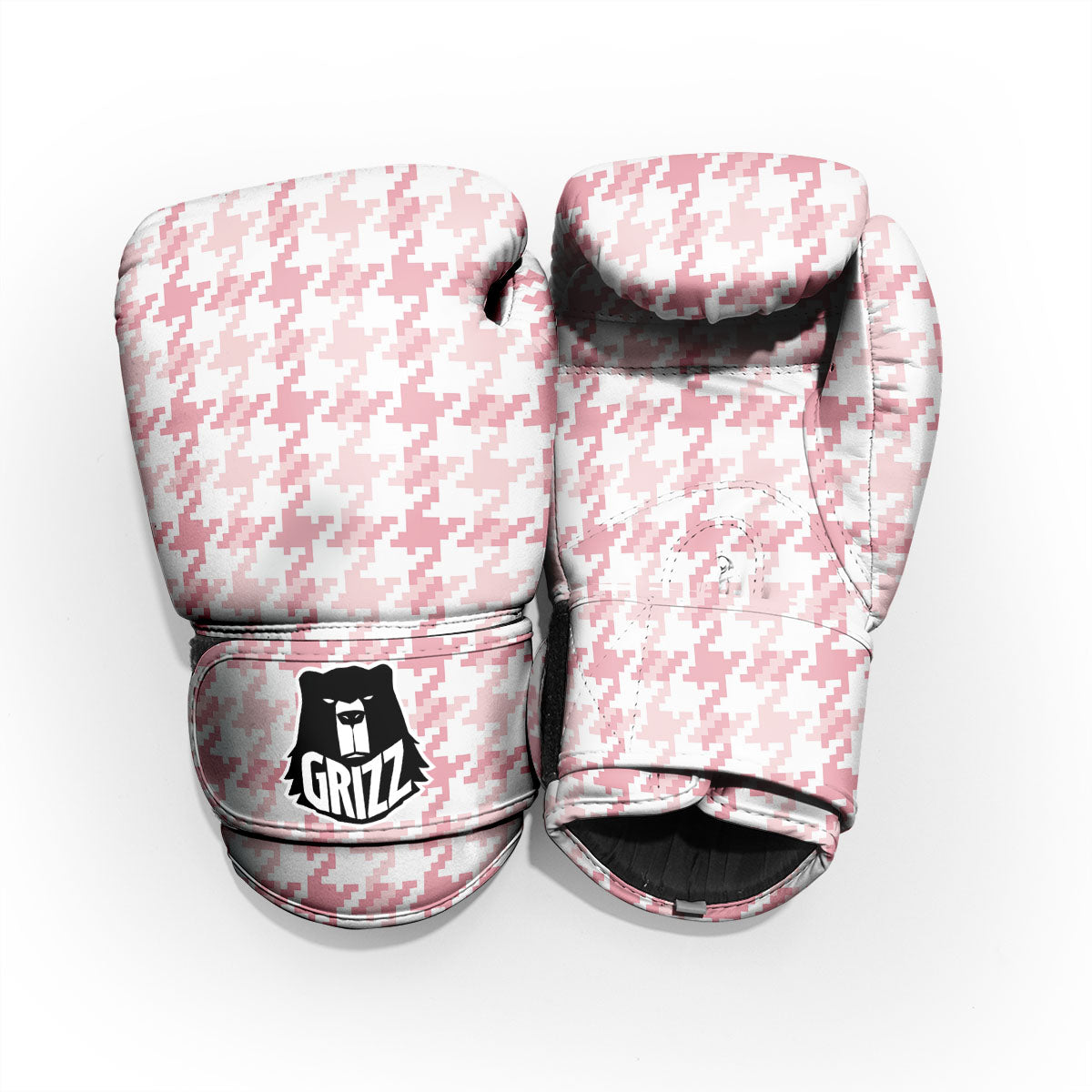 Pink Pastel And White Houndstooth Print Pro Boxing Glove
