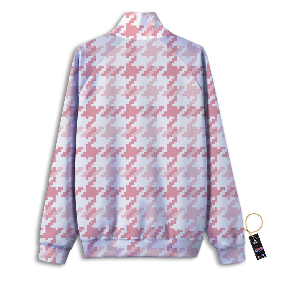 Pink Pastel And White Houndstooth Print Track Jacket-grizzshop