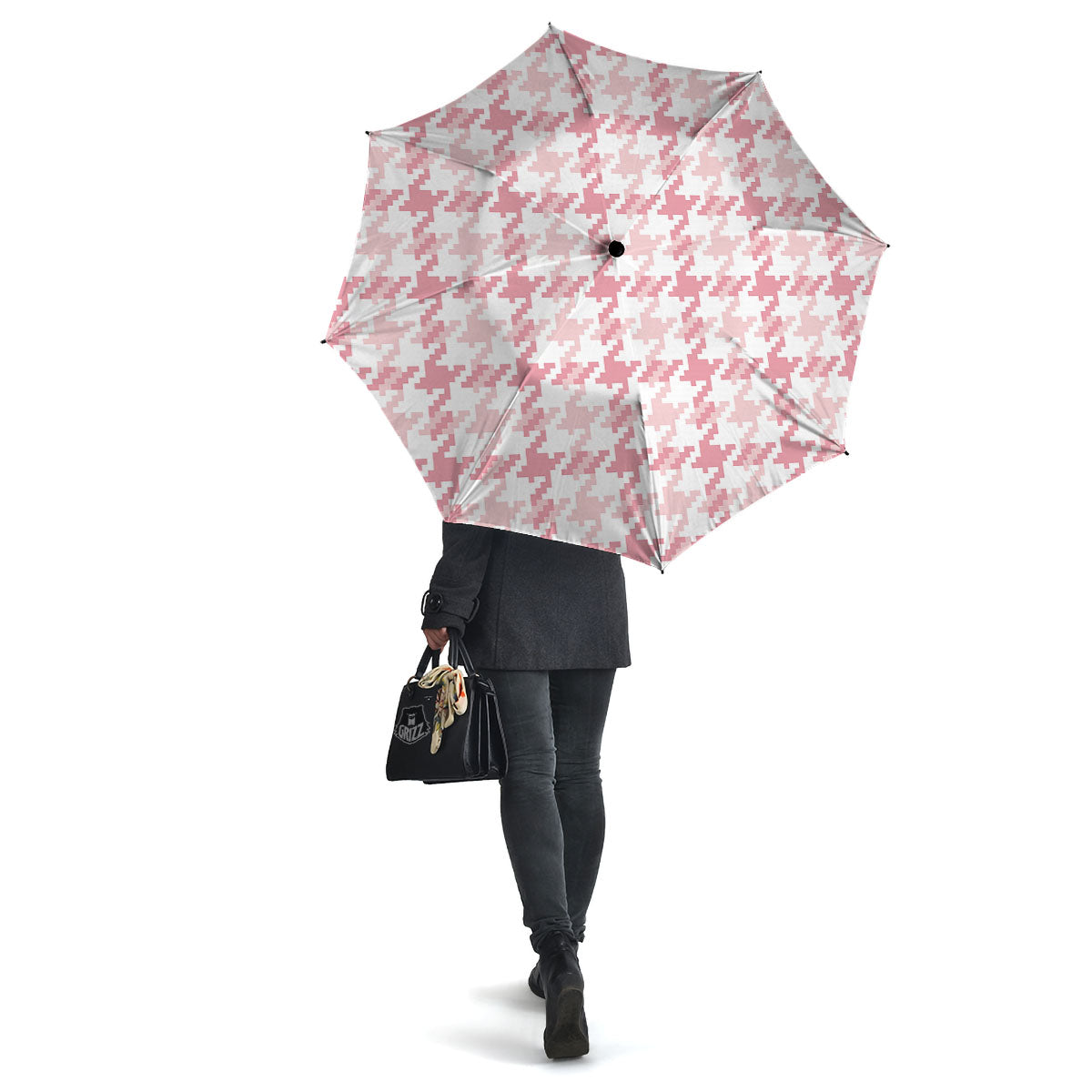 Pink Pastel And White Houndstooth Print Umbrella-grizzshop