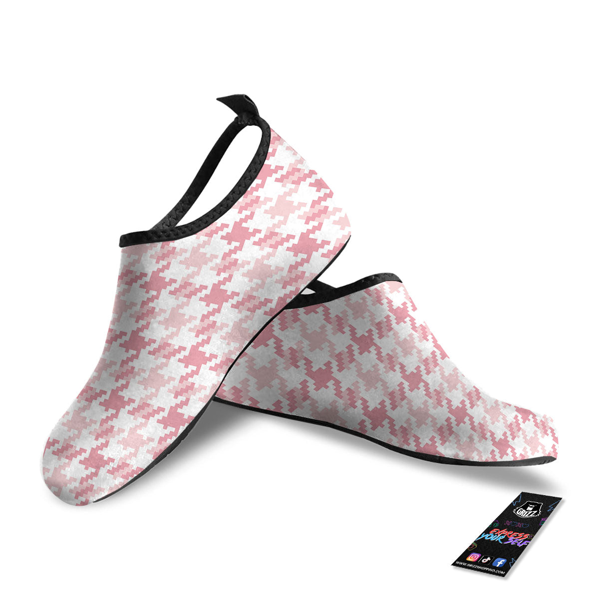 Pink Pastel And White Houndstooth Print Water Shoes-grizzshop