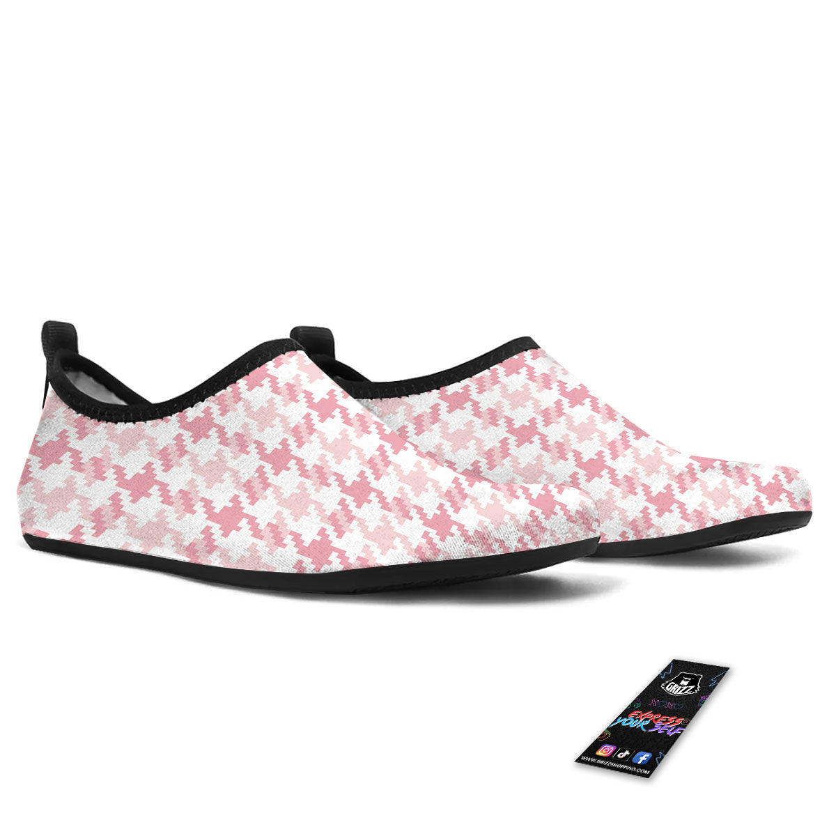 Pink Pastel And White Houndstooth Print Water Shoes-grizzshop