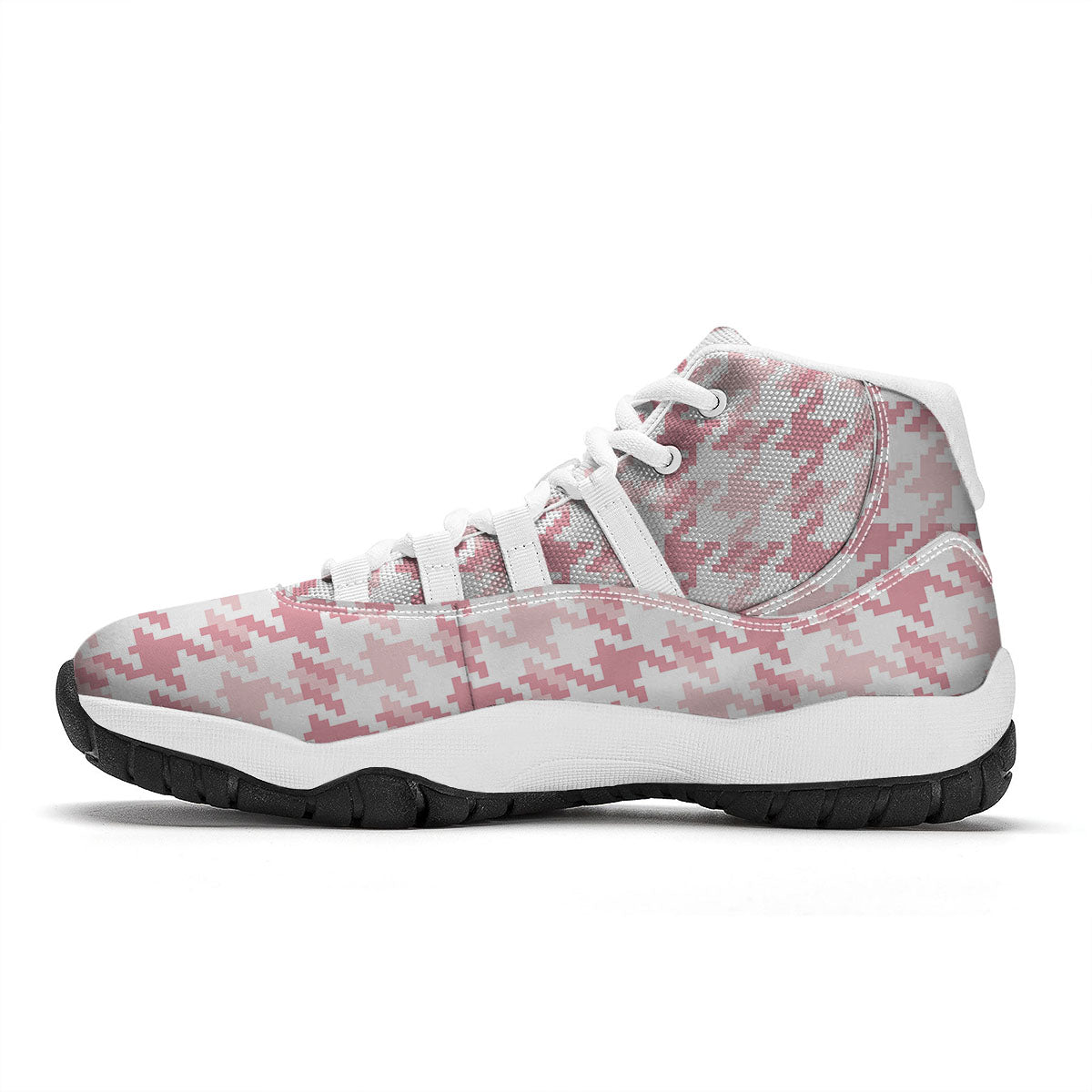 Pink Pastel And White Houndstooth Print White Bball Shoes-grizzshop