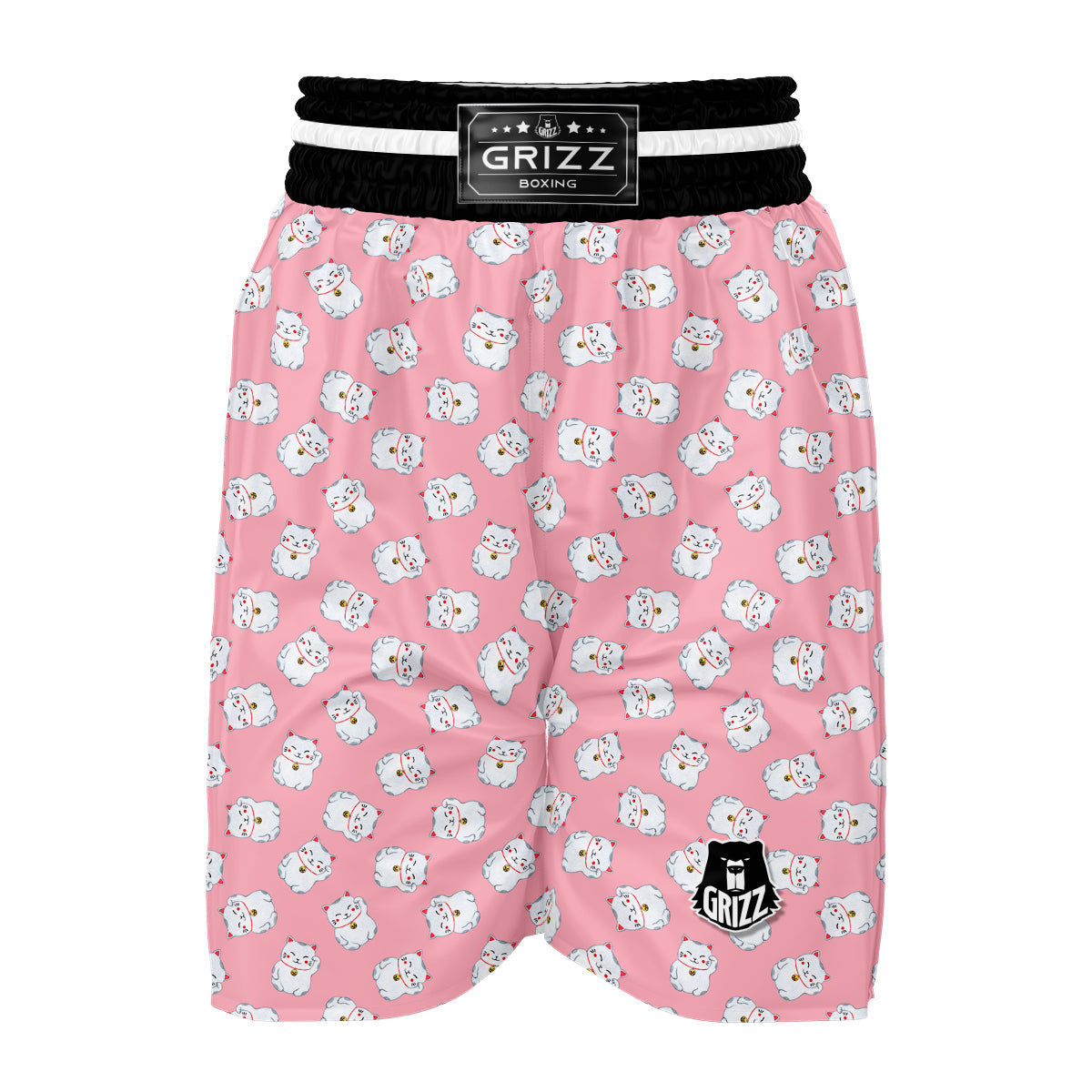 Pink Pastel Lucky Cat Print Pattern Boxing Shorts-grizzshop