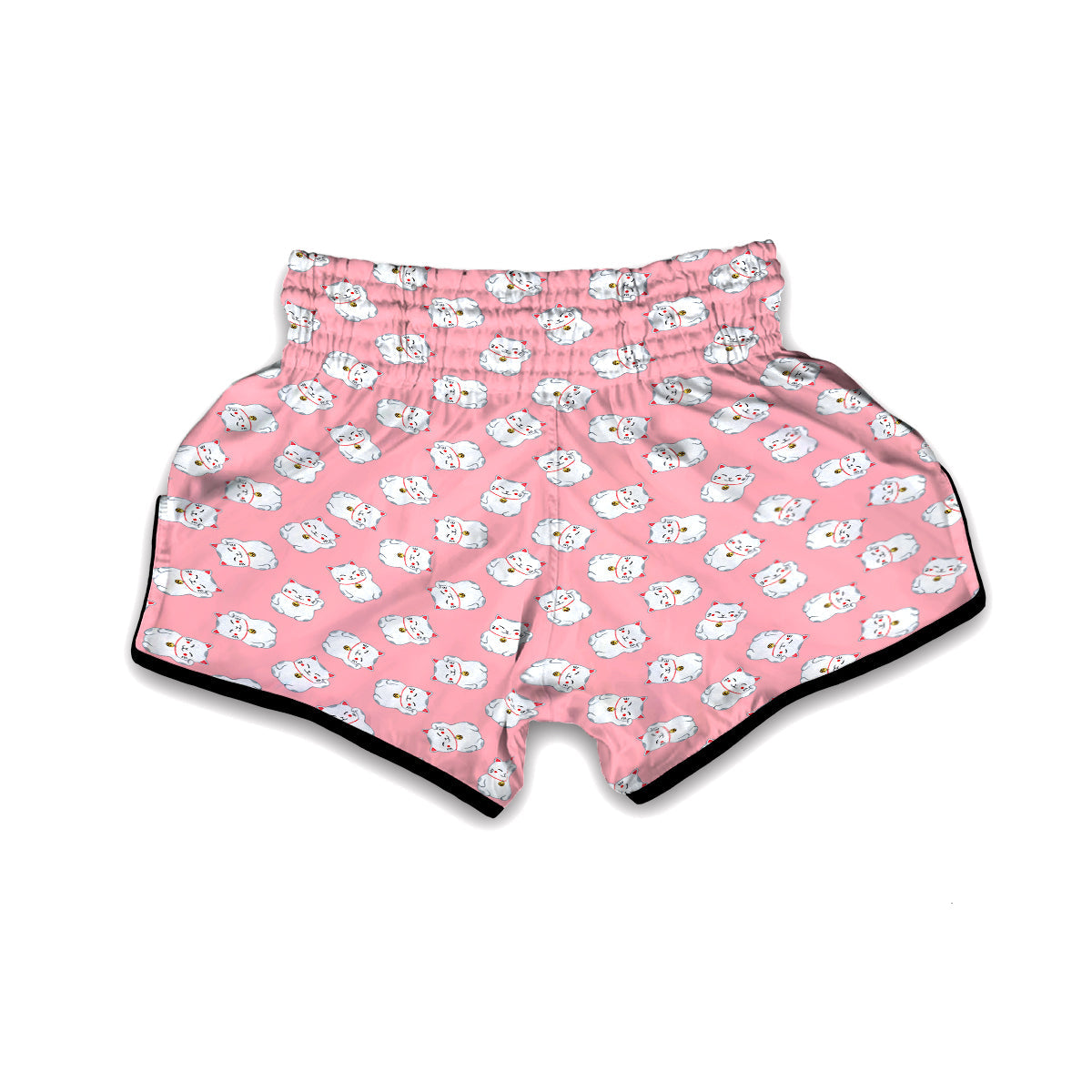 Pink Pastel Lucky Cat Print Pattern Muay Thai Boxing Shorts-grizzshop