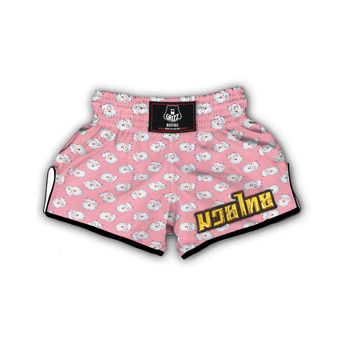 Pink Pastel Lucky Cat Print Pattern Muay Thai Boxing Shorts-grizzshop