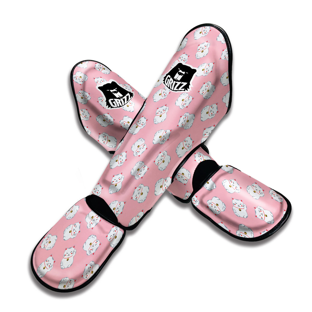 Pink Pastel Lucky Cat Print Pattern Muay Thai Shin Guards-grizzshop