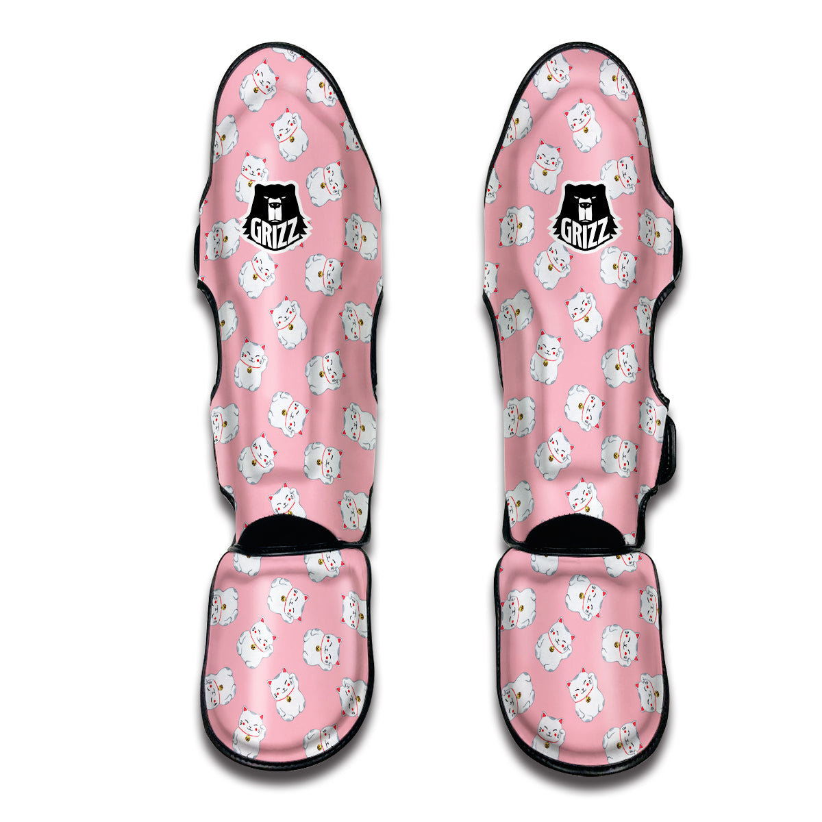 Pink Pastel Lucky Cat Print Pattern Muay Thai Shin Guards-grizzshop