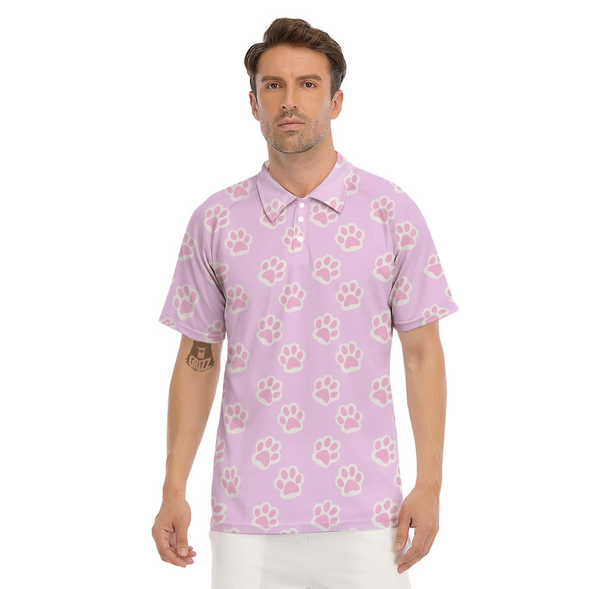 Pink Pastel Paw Men's Golf Shirts-grizzshop