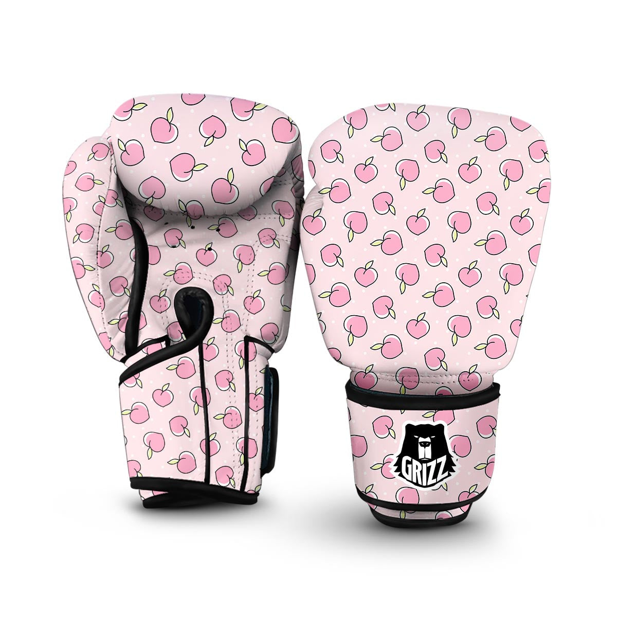 Pink Peach Pattern Print Boxing Gloves-grizzshop