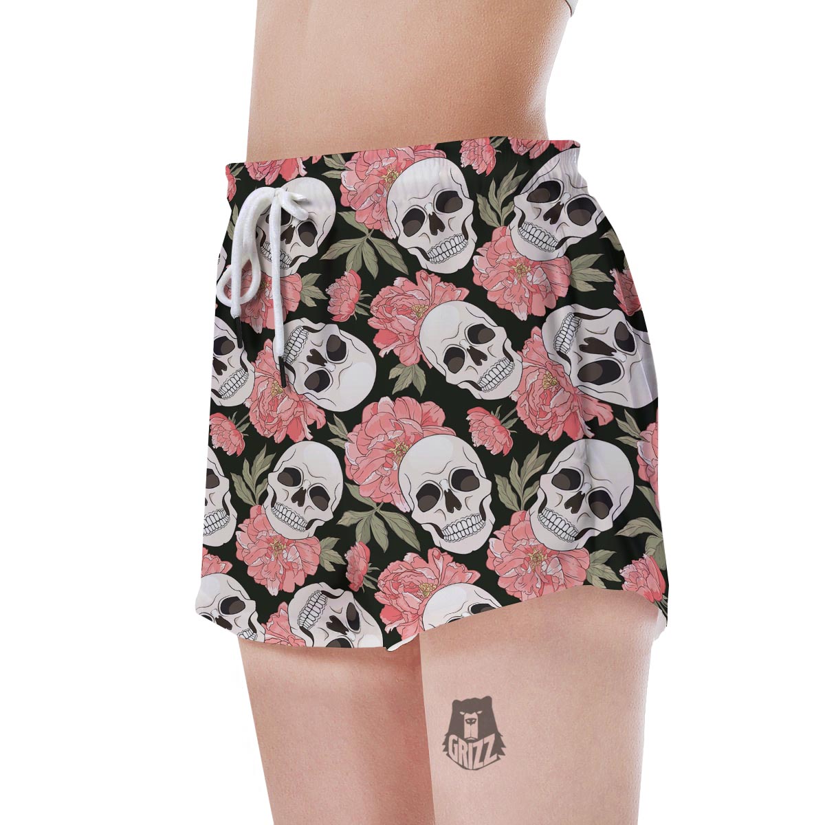 Pink Peony Skull Women's Shorts-grizzshop