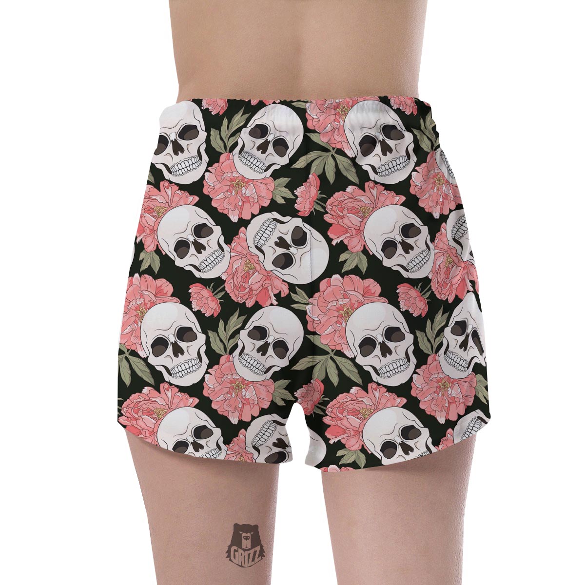 Pink Peony Skull Women's Shorts-grizzshop