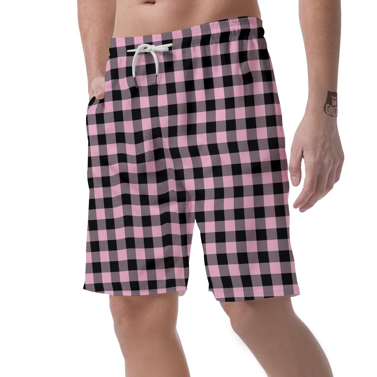 Pink Plaid Men's Shorts-grizzshop