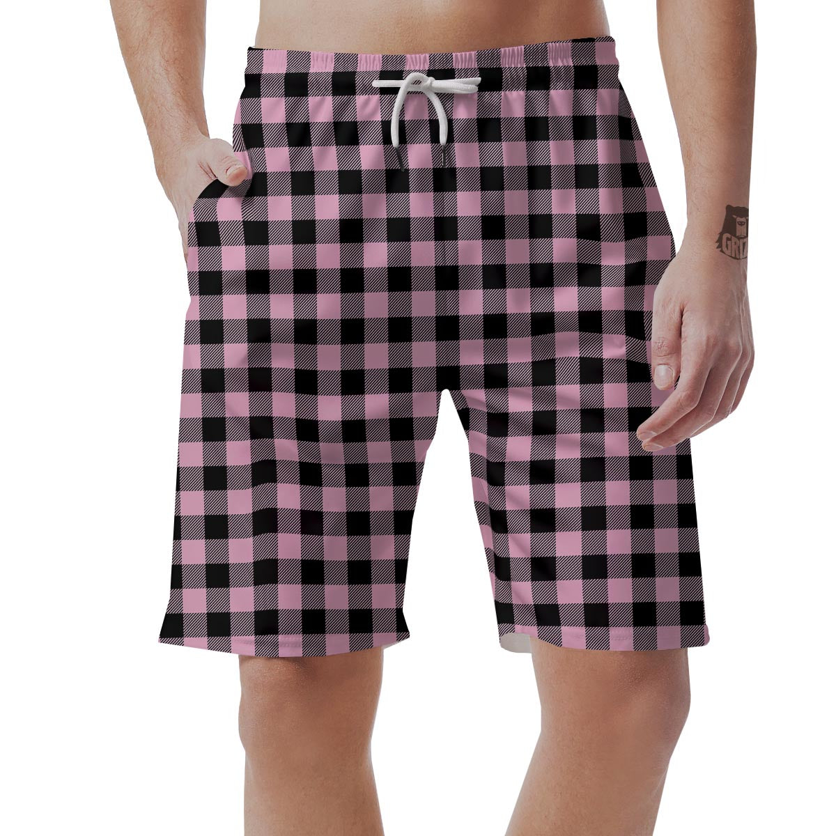 Pink Plaid Men's Shorts-grizzshop