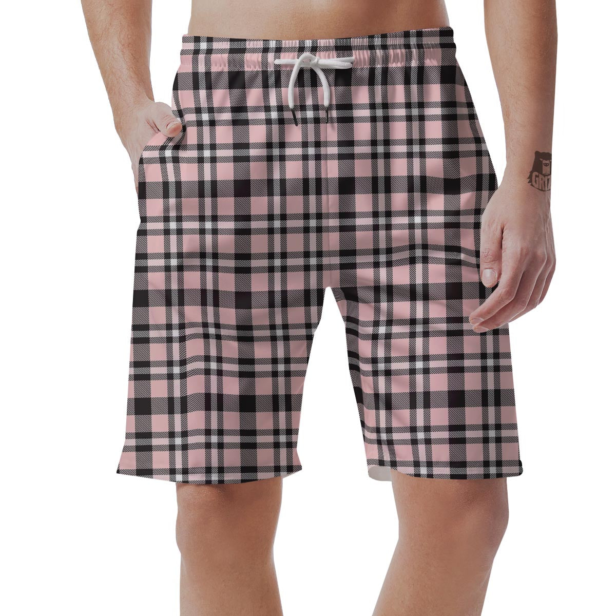 Pink Plaid Tartan Men's Shorts-grizzshop