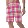 Pink Plaid Tartan Print Men's Shorts-grizzshop