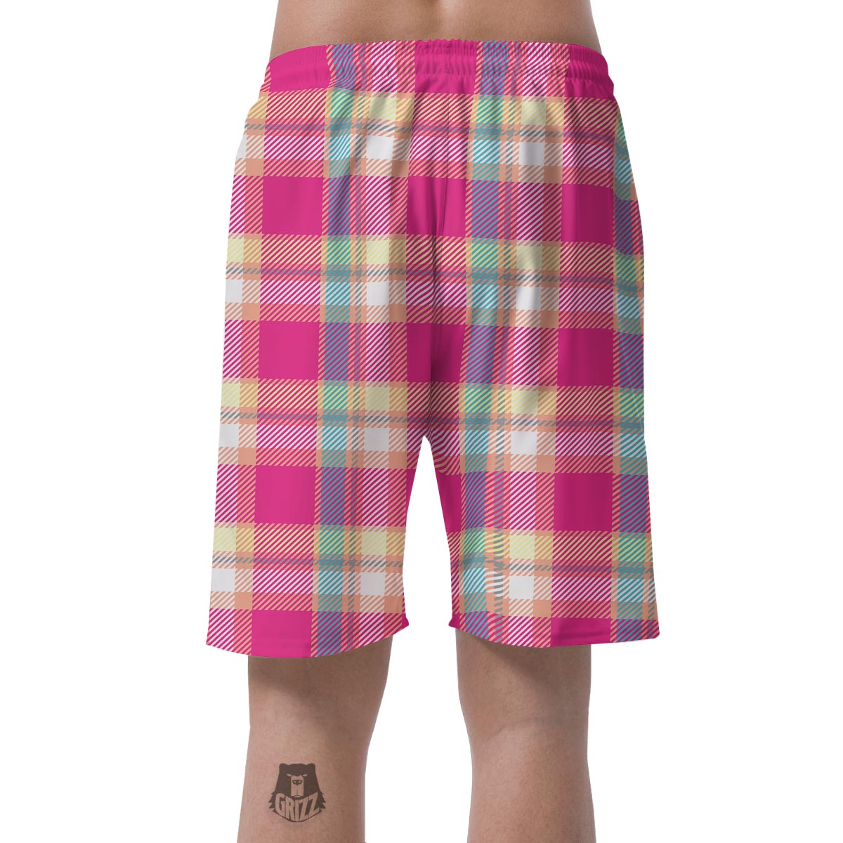 Pink Plaid Tartan Print Men's Shorts-grizzshop