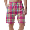 Pink Plaid Tartan Print Men's Shorts-grizzshop