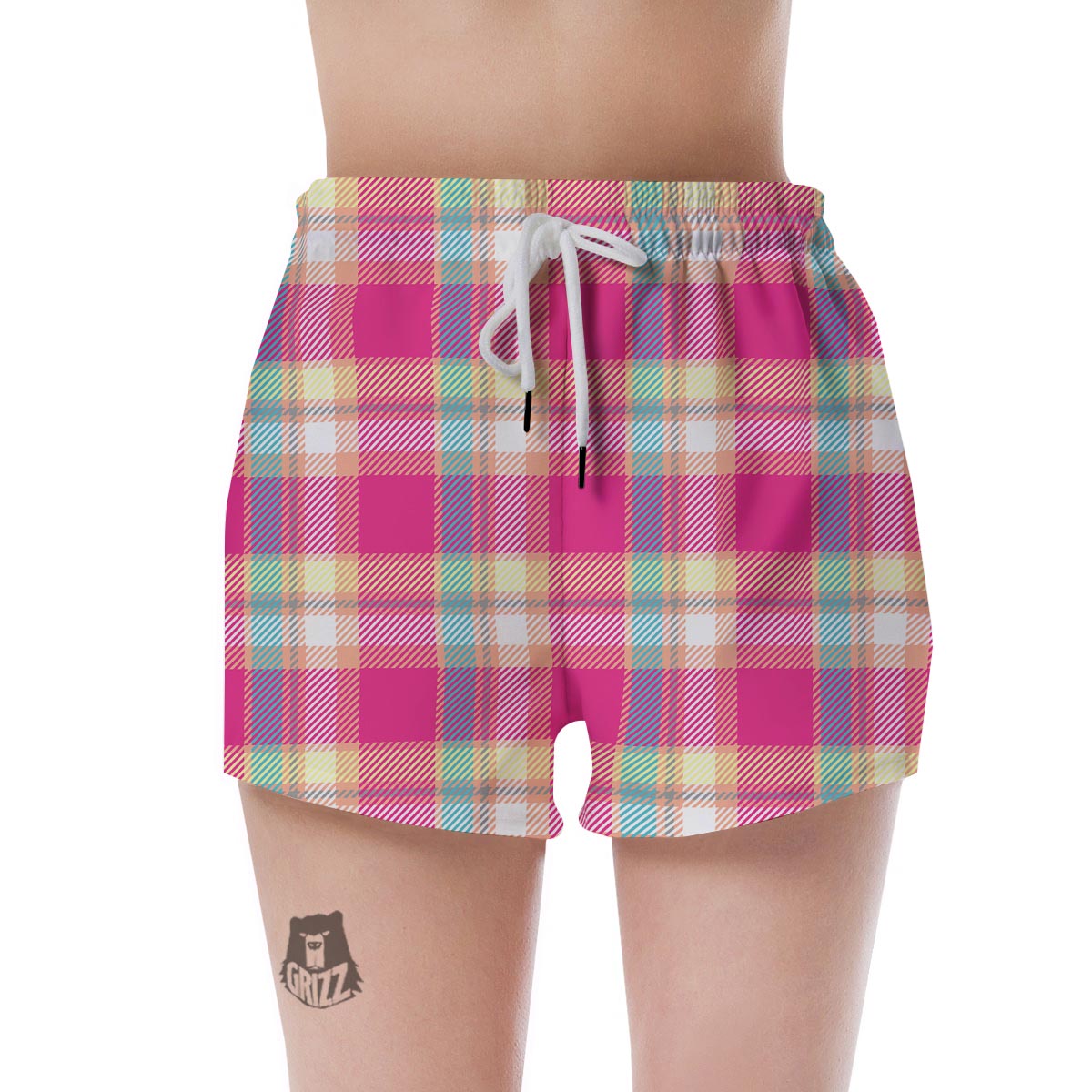Pink Plaid Tartan Print Women's Shorts-grizzshop