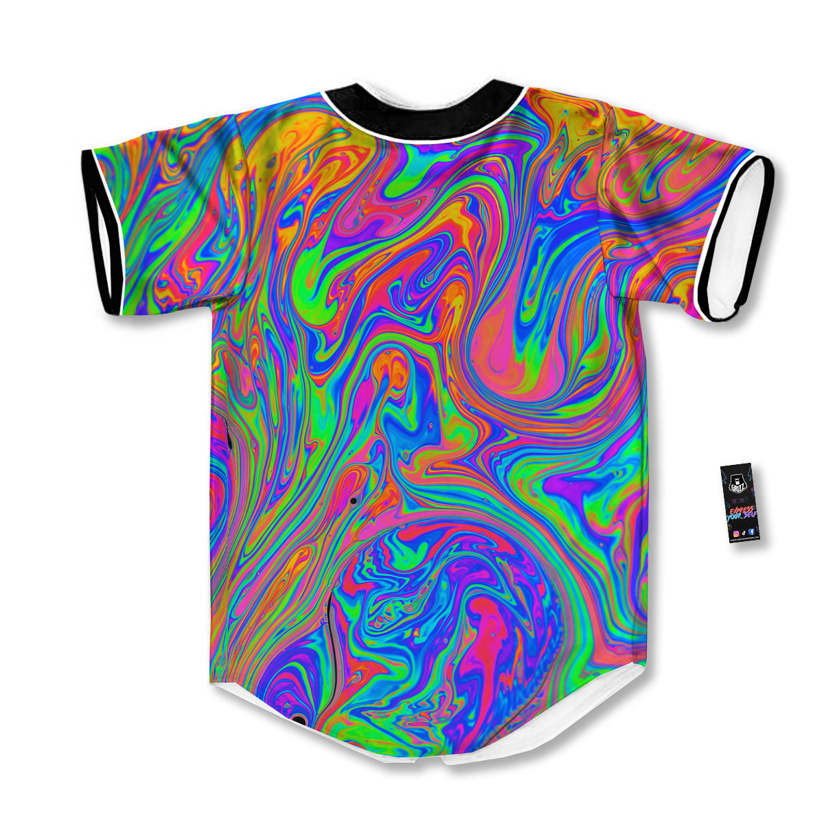 Pink Psychedelic Trippy Neon Green Print Baseball Jersey-grizzshop